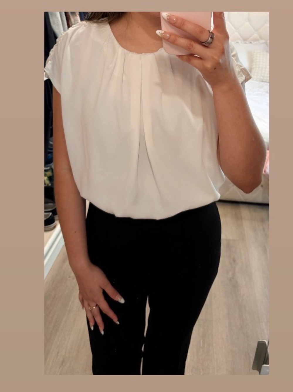 White Pleated Cap-Sleeve Blouse - , Women Tops
